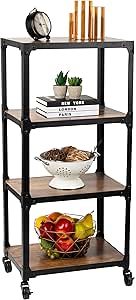 Mind Reader Bar Cart, Rolling Cart, Microwave Stand, Utility Cart, Coffee Cart, Wood,Metal, 45.3L x 30.5W x 99.1H cm, Brown