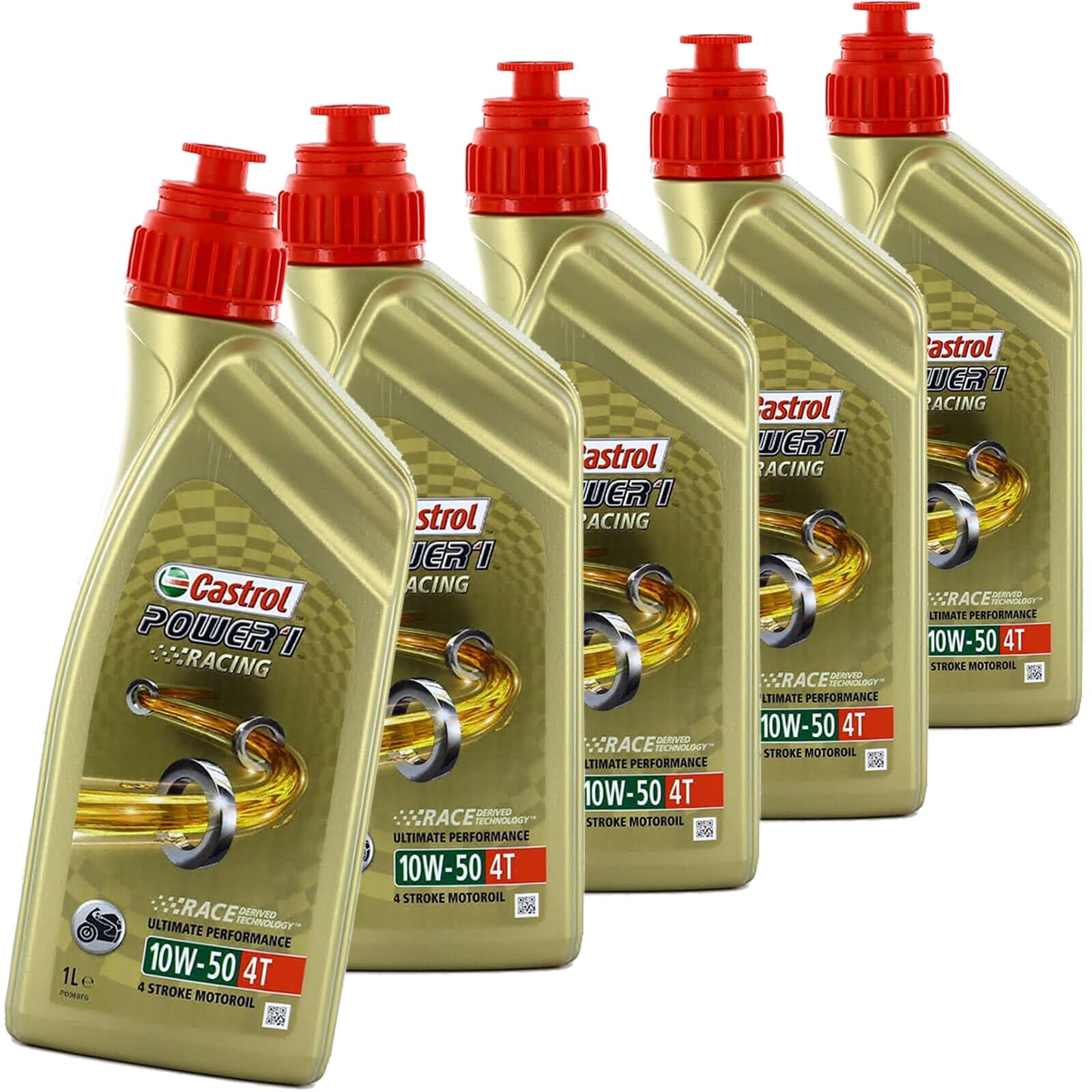 5x 15F599 Motoröl (1 L) | 15F599 (vollsynthetisch, Api Sl, Jaso Ma-2), POWER1 Racing 4T 10W-50 POWER1 Ultimate 4T 10W-50