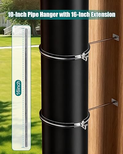 Miniatura 2 de Paquete de 2 soportes de suspensión de tubos de 10 pulgadas con barra de extensión de 16 pulgadas, abrazadera de anillo dividido de acero