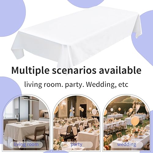 Miniatura 3 de BIGTONE Paquete de 12 manteles rectangulares blancos de 60 x 102 pulgadas, manteles de poliéster para mesas de 6 pies con embalaje de cinta cruzada,