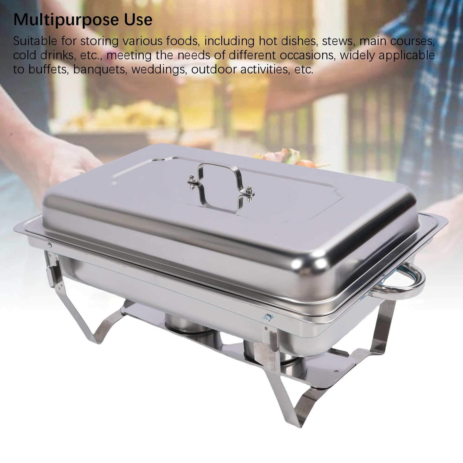 Buffet Chafing Dish, Juego de Calentador de Catering Rectangular de Acero Inoxidable, Marco Plegable, Hueco, Servidor de Chafer Completo, para Fiestas de Buffet, Restaurantes de Catering