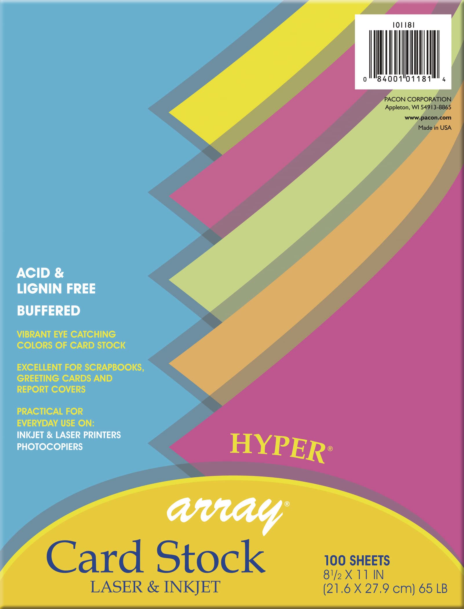 PaconCard Stock, Hyper Assortment, 5 Colors, 8-1/2" x 11", 100 Sheets