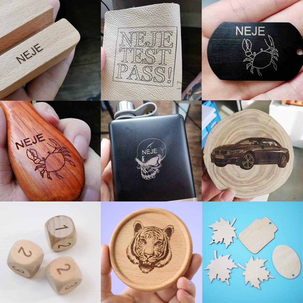 Examples of materials engraved by NEJE Master 2 Mini