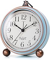AYRELY 5.3" Vintage Metal Alarm Clock with Night Light, Silent Quartz Movement, Battery Operated Retro Desk Clock for Bedroom, Living Room, Home Decor - Light Blue