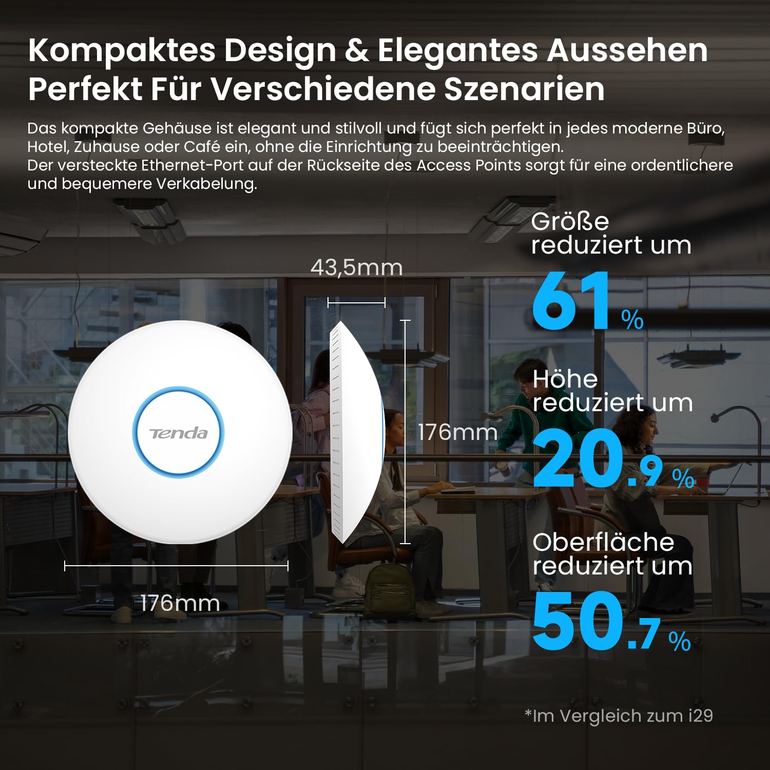 Tenda i27 AX3000 WiFi 6 Access Point (802.11ax Dualband, 1x Gigabit PoE/LAN-Port, WPA3 Sicherheit, Mehrere SSIDs, Verwaltbar über APP oder Weboberfläche, 802.3at PoE+ Powered, inkl. Netzteil)