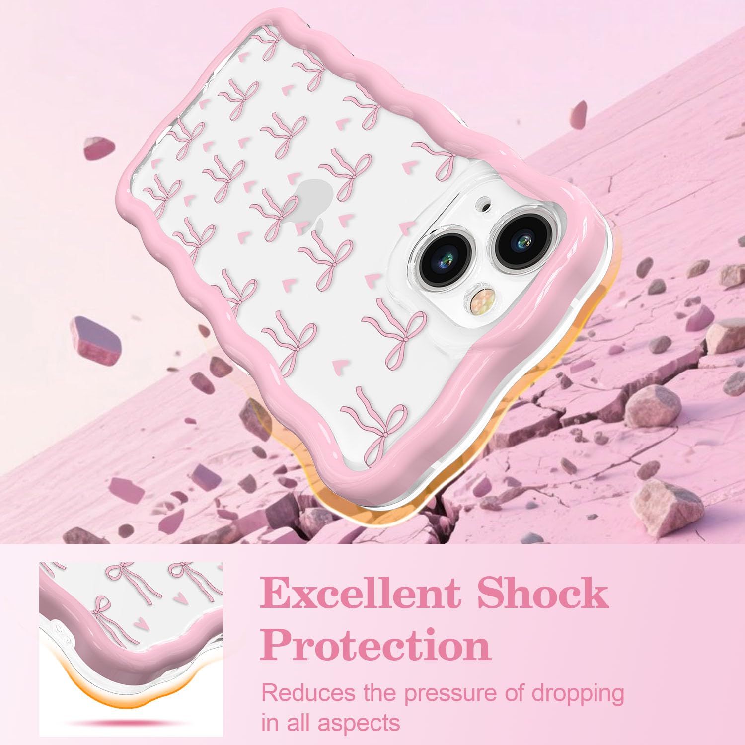 Amazon.co.jp: QLTYPRI iPhone 14 Plus/15 Plus用 ピンクのリボン