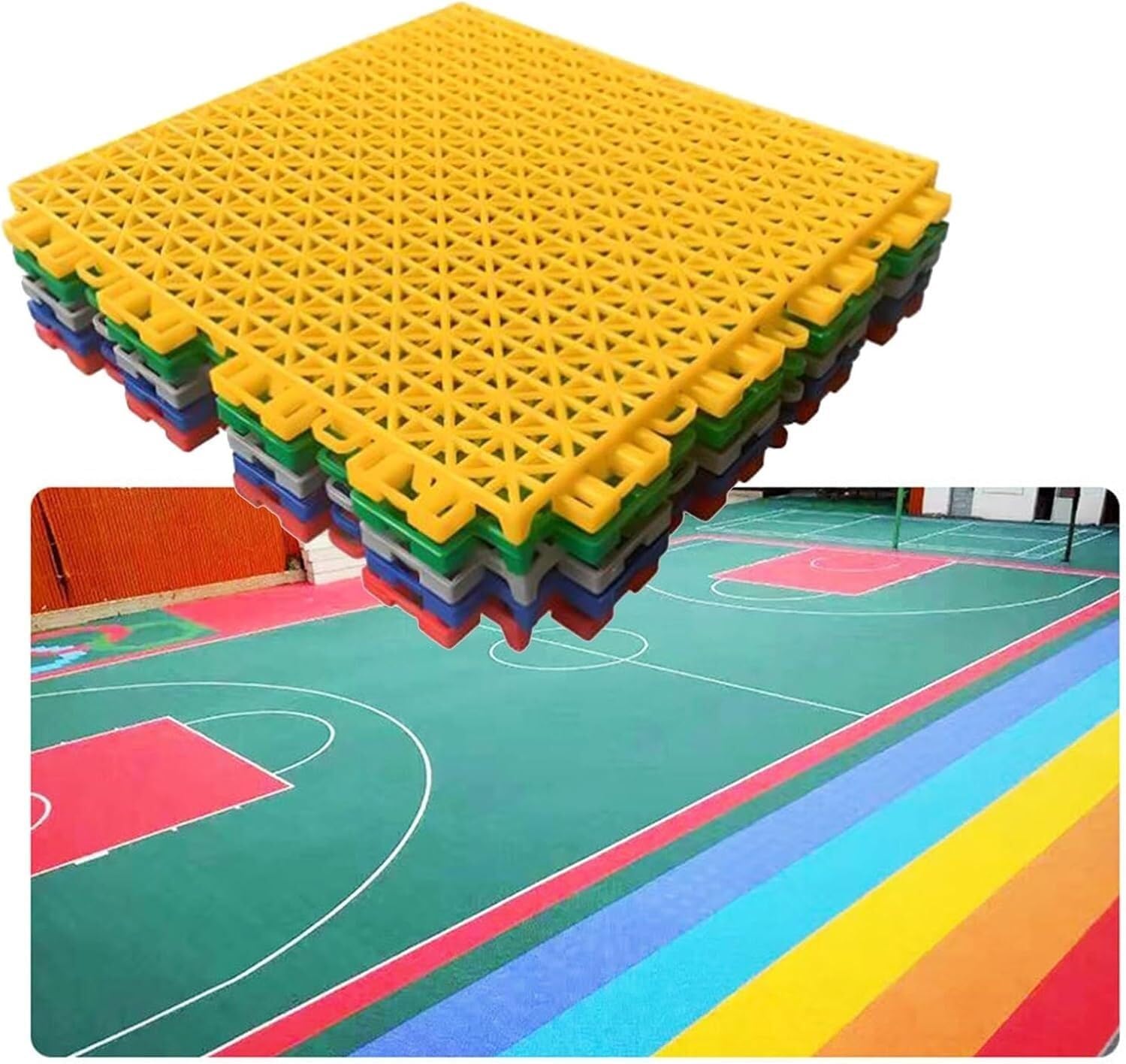 Outdoor Basketball Court Tiles, Weather-Resistant, Modular Interlocking Mats for Grass-Cement Floors, Red-16PCS
