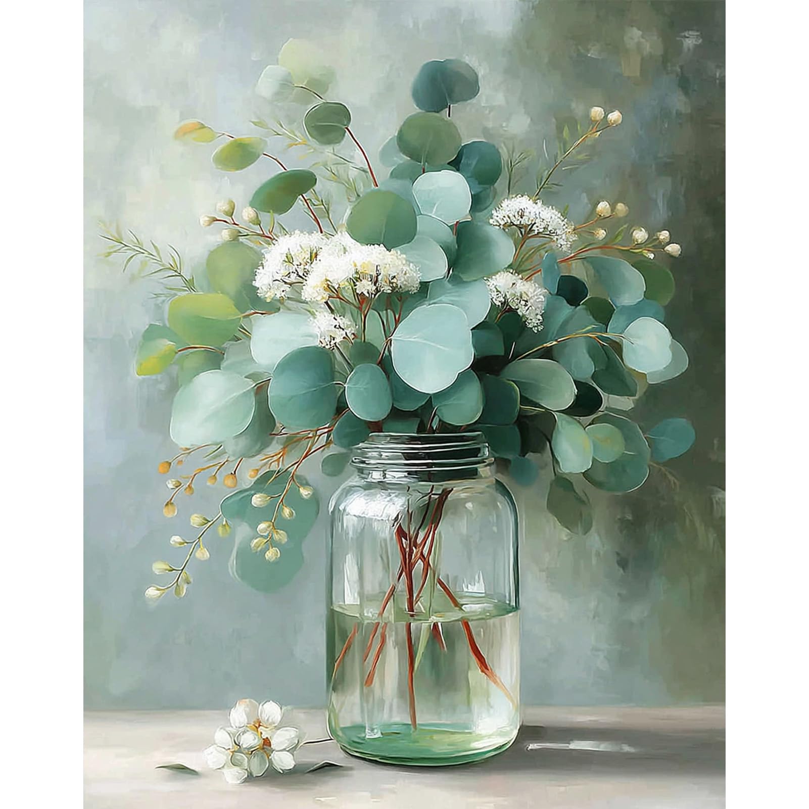 Eucalyptus Flower Paint by Numbers for Adults, Adult Paint by Numbers On Canvas, Vase with Flowers, Painting by Numbers for Adults, Oil Painting Gifts for Home Wall Decor 16x20inch, Without Frame