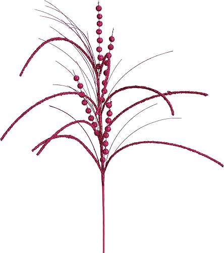 Vickerman Spray de Navidad artificial de cosecha de 29 pulgadas con purpurina roja baya. Incluye 6 aerosoles por paquete.