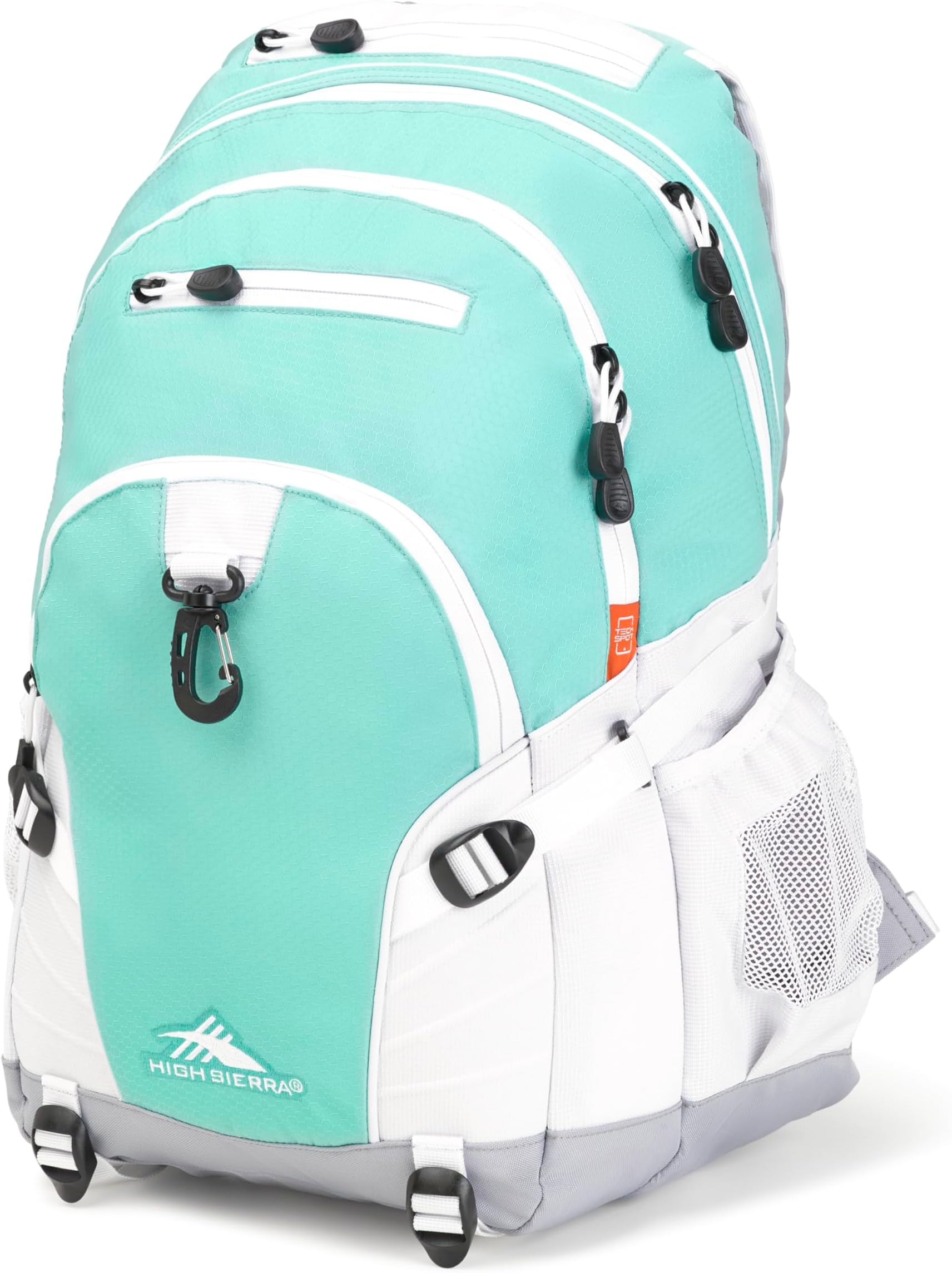 Loop Backpack, Travel, or Work Bookbag with tablet sleeve, One Size, Aquamarine/White/Ash