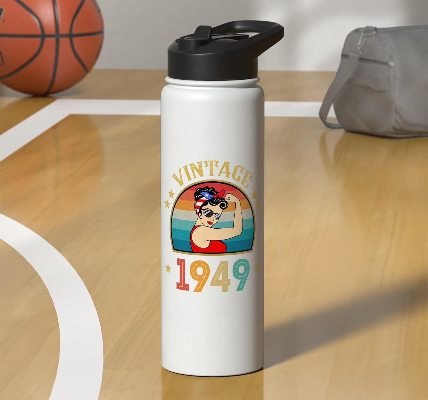 77th Birthday Gift 77 Years Old For Women Retro Vintage 1949 Stainless Steel Insulated Water Bottle