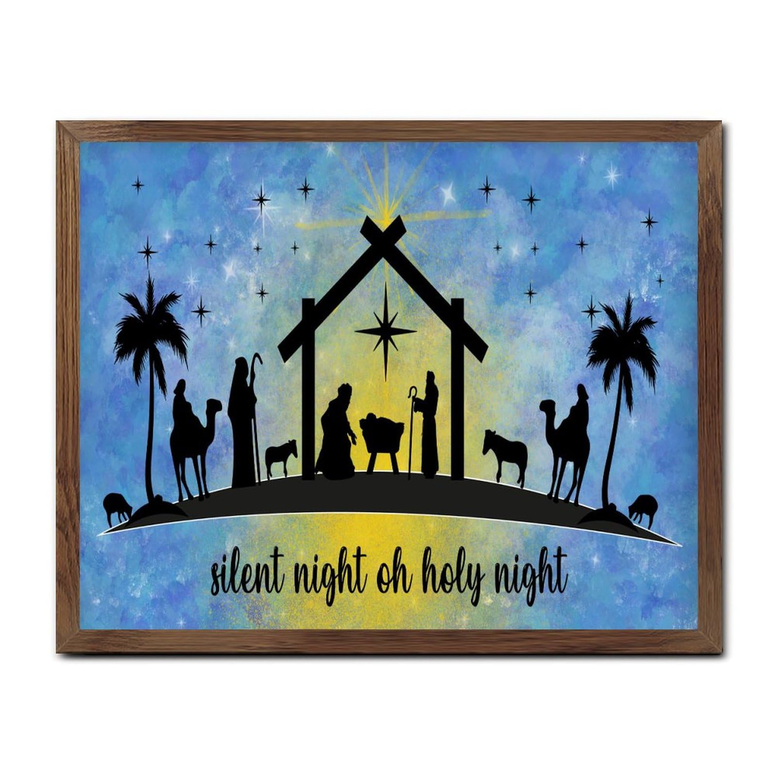 Décoration murale Noël en bois avec cadre porche et salon