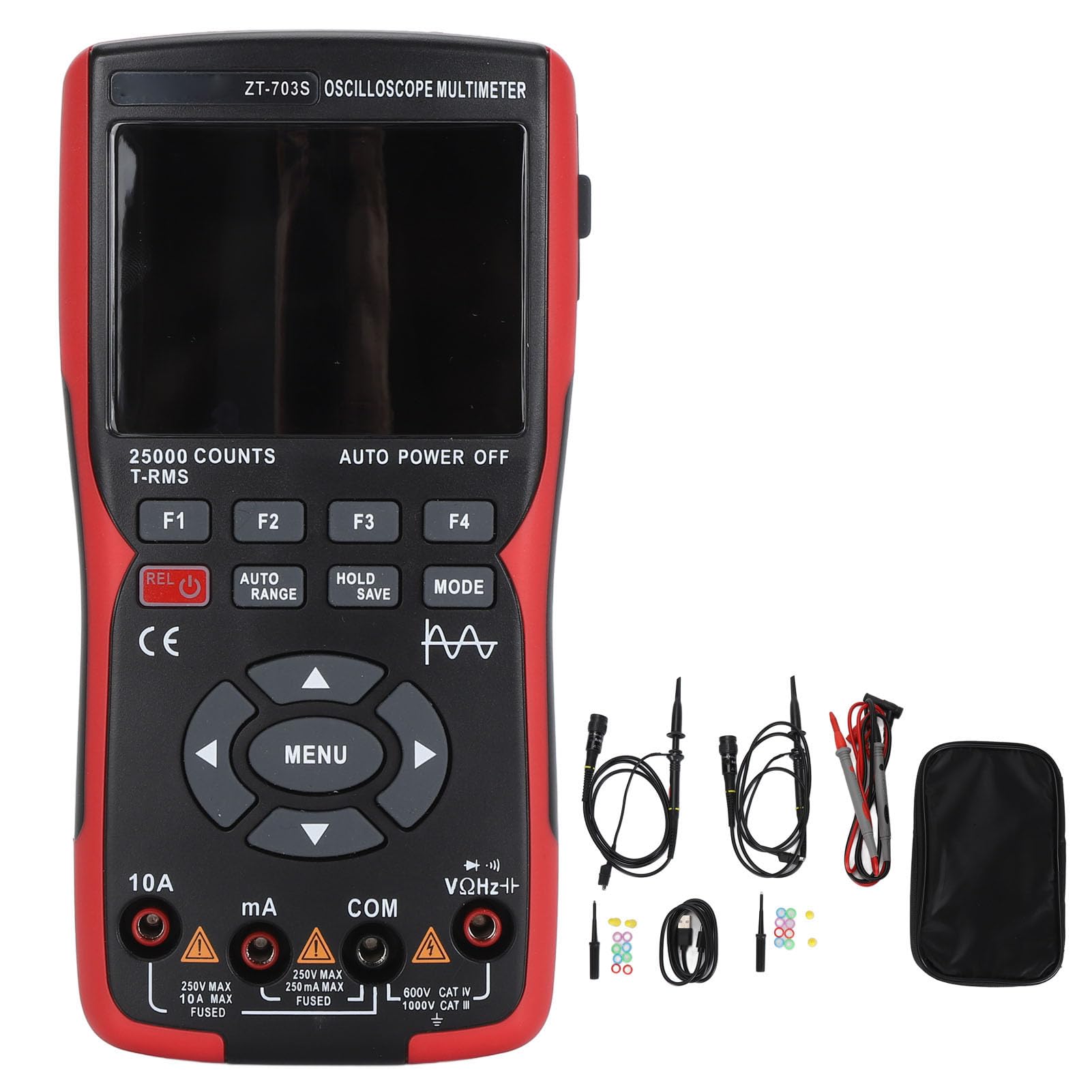 KIMISS 3,5-Zoll-Zweikanal-Handoszilloskop-Multimeter mit 25.000 Zählwerten, Signalgenerator, Genauen Messungen, Echtzeit-Abtastung, USB-Datenspeicherung