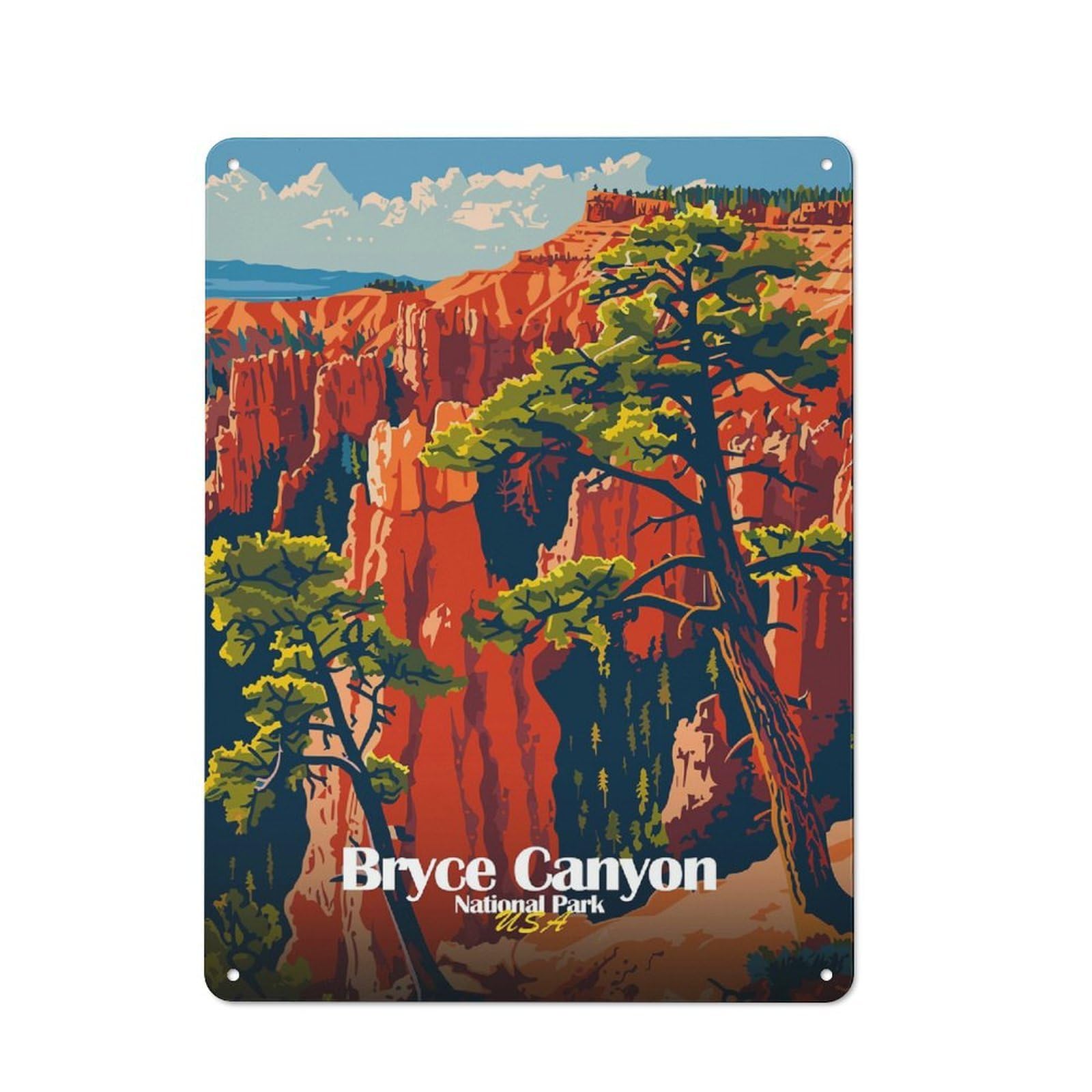 Junmoney Style-11 Bryce Canyon National Park Illustration Vintage Tin Wall Plaque 40X30cm For Hobby Room Or Studio, A Decorative Metal Sign For Hobby Rooms And Studios