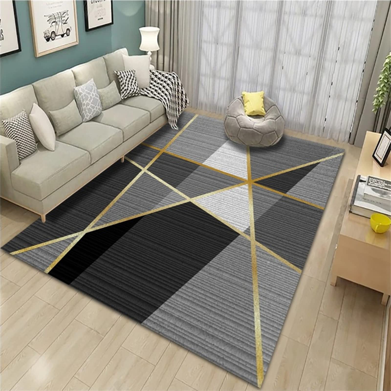 Tapis de jeu bébé 120x200cm lavable et grand tapis sol enfant géométrique noir