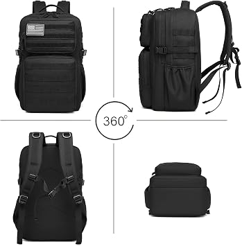 Wotony Military Tactical Backpack for Men Waterproof Daypack 3 Day Assault Pack Molle Bag with Water Bottle Holder (Black, 35L)