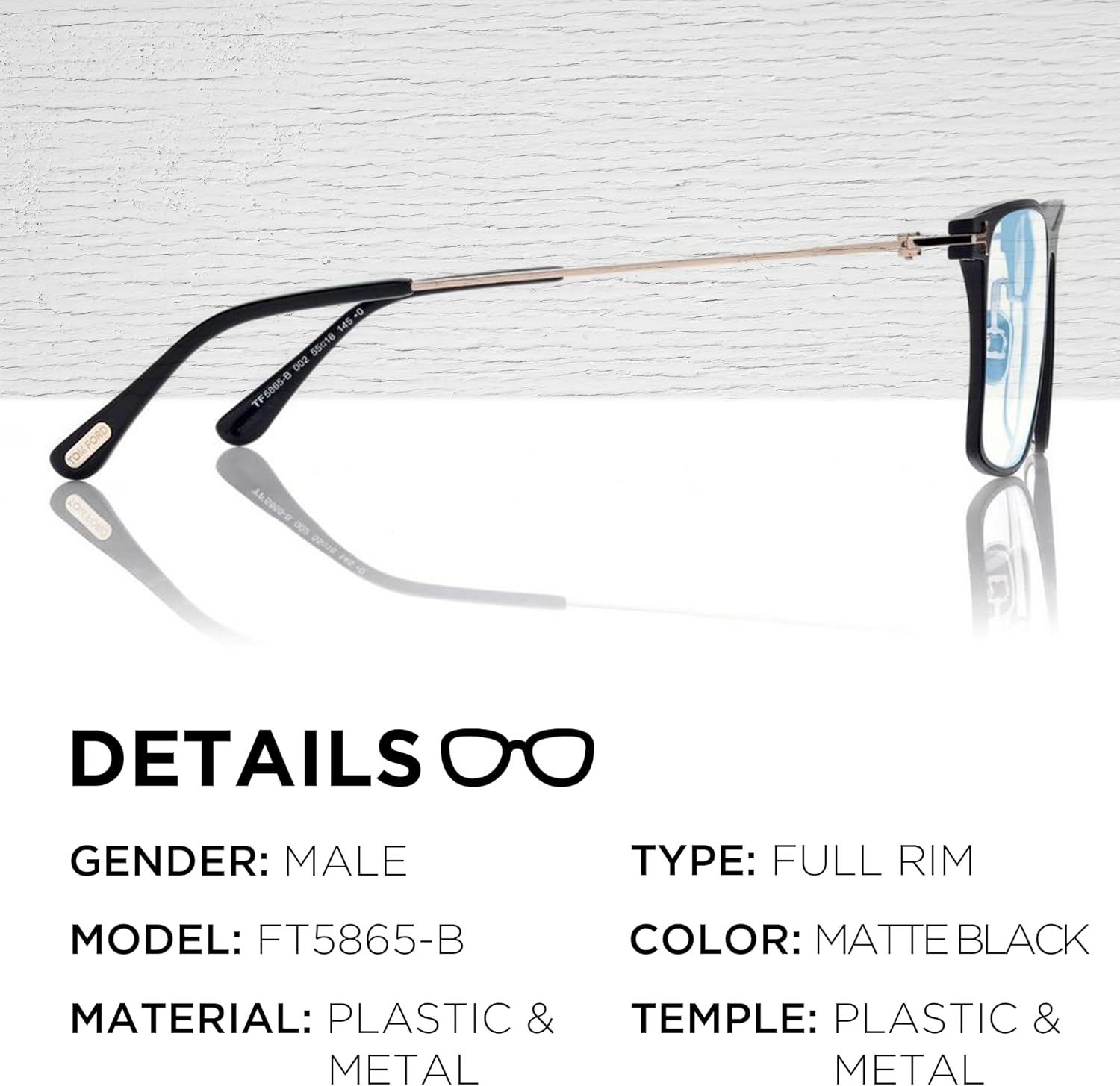 Tom Ford FT5865-B Square Shape Eyeglass Frame + Bundle With eSHADES Eyewear Cleaning Kit - Image 2