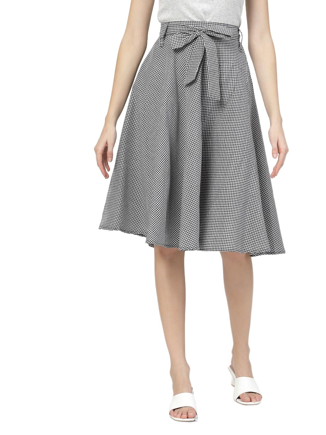 Knee Length Cotton Check Skirt