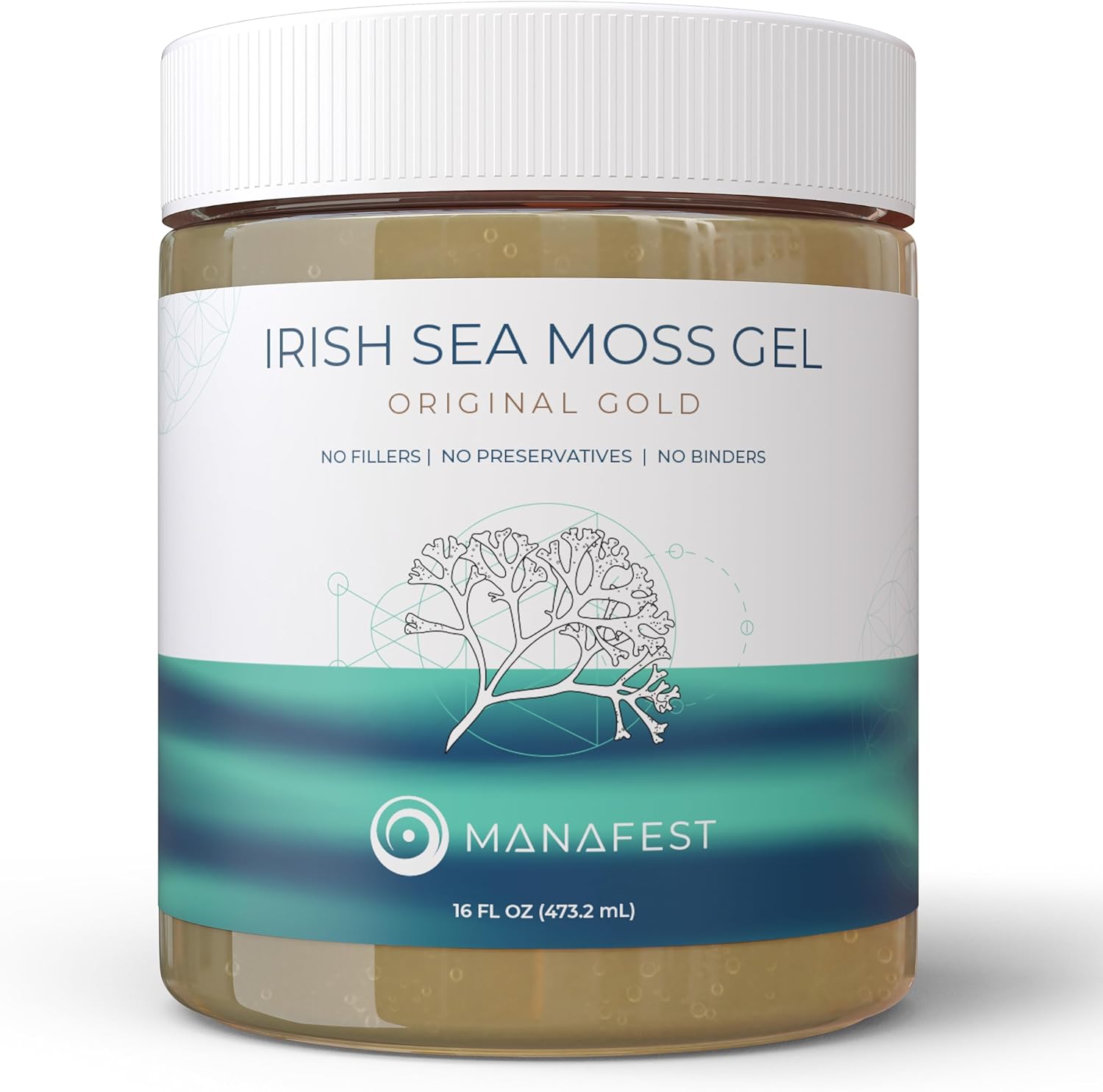 Manafest Original Gold Sea Moss Gel - Wildcrafted Sea Moss, Organic Irish Sea Moss Gel, All Natural Ingredients - Superfood Supplement for Smoothies, Seamoss Gel Immune Boost - 16-oz. Jar
