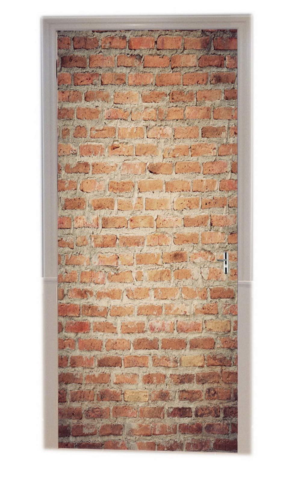 A.Monamour Adesivo Porta Autoadesiva Grunge Usurato Mattoni Rossi Muro Di Cemento Sfondi Abstract Vinile PVC Adesivi per Porte Interne 3D Pellicola Adesiva Poster Sticker Murale Decorazione da Parete