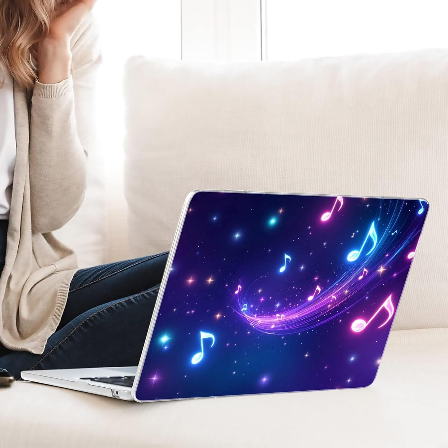 Compatible with MacBook Neo 13-inch, Hard Shell Case with Keyboard Cover and Screen Protector (A3404 A18 Pro chip, 2026 Release) - Neon Music Note MC21607