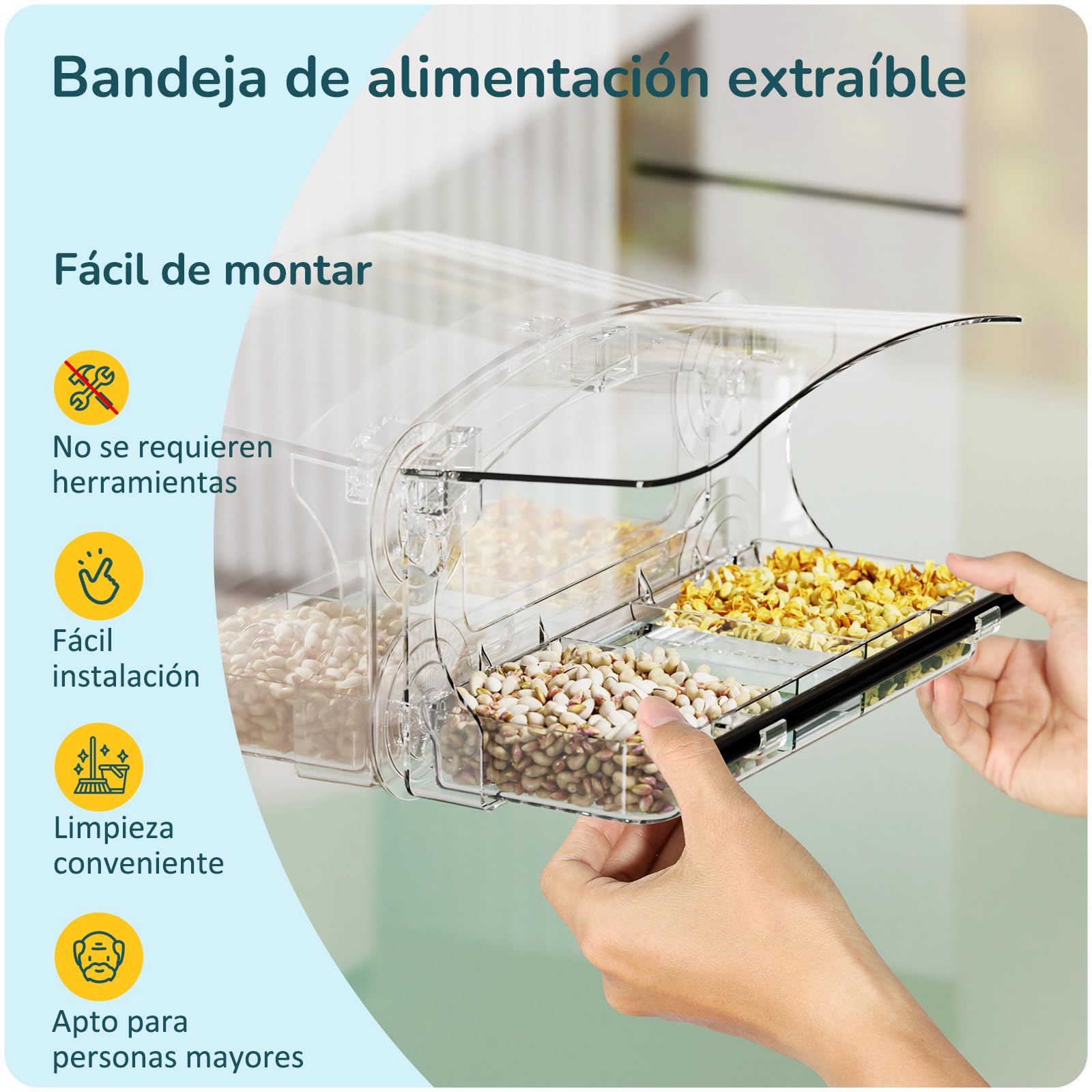MrCrafts Comedero para Pájaros de Ventana Grande, 26x14x5.5 cm - Window Bird Feeder - Comedero Transparente para Ventana de Exterior para Aves Silvestres - Regalo Original — view 4