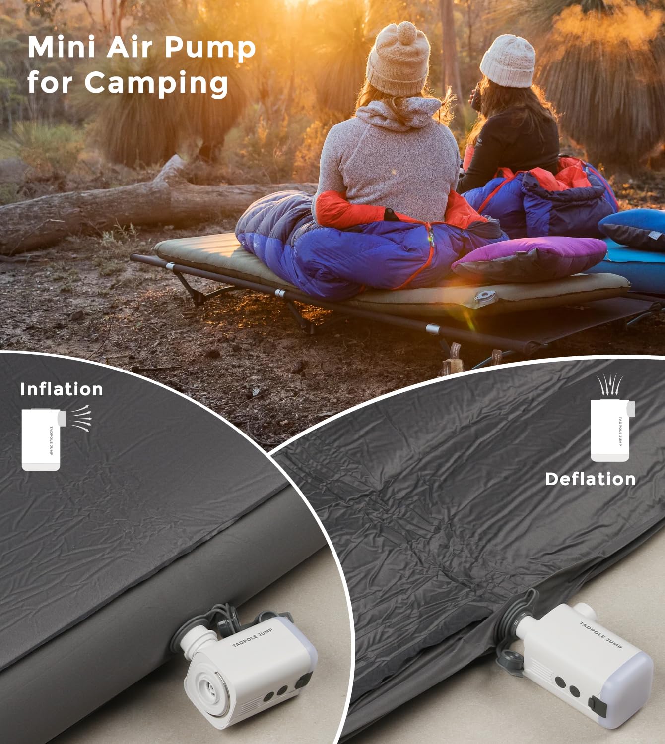 Portable Mini Air Pump 5.5KPa 3600mAh Rechargeable Electric Pump with LED Camping Light & Reverse Charging, Compact Outdoor Inflator/Deflator for Air Mattress Sleeping Pads and Pool Floats, 5 Nozzles