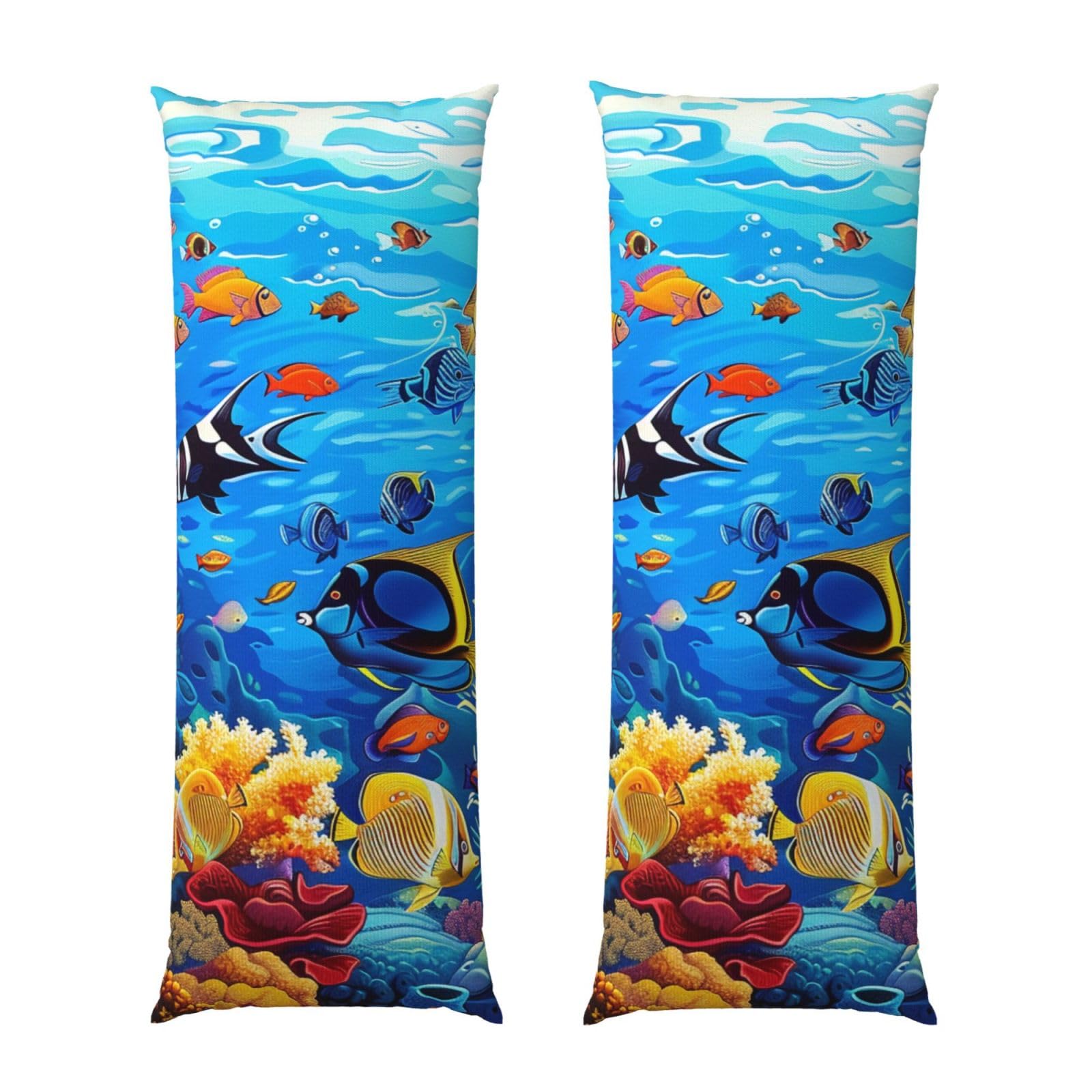 Body Pillow Cover 20x54 Inch, Tropical Fish Coral Undersea World Print Long Lumbar Pillow Case with Zipper Long Body Pillowcase Decorative for Bed Sofa Bedroom