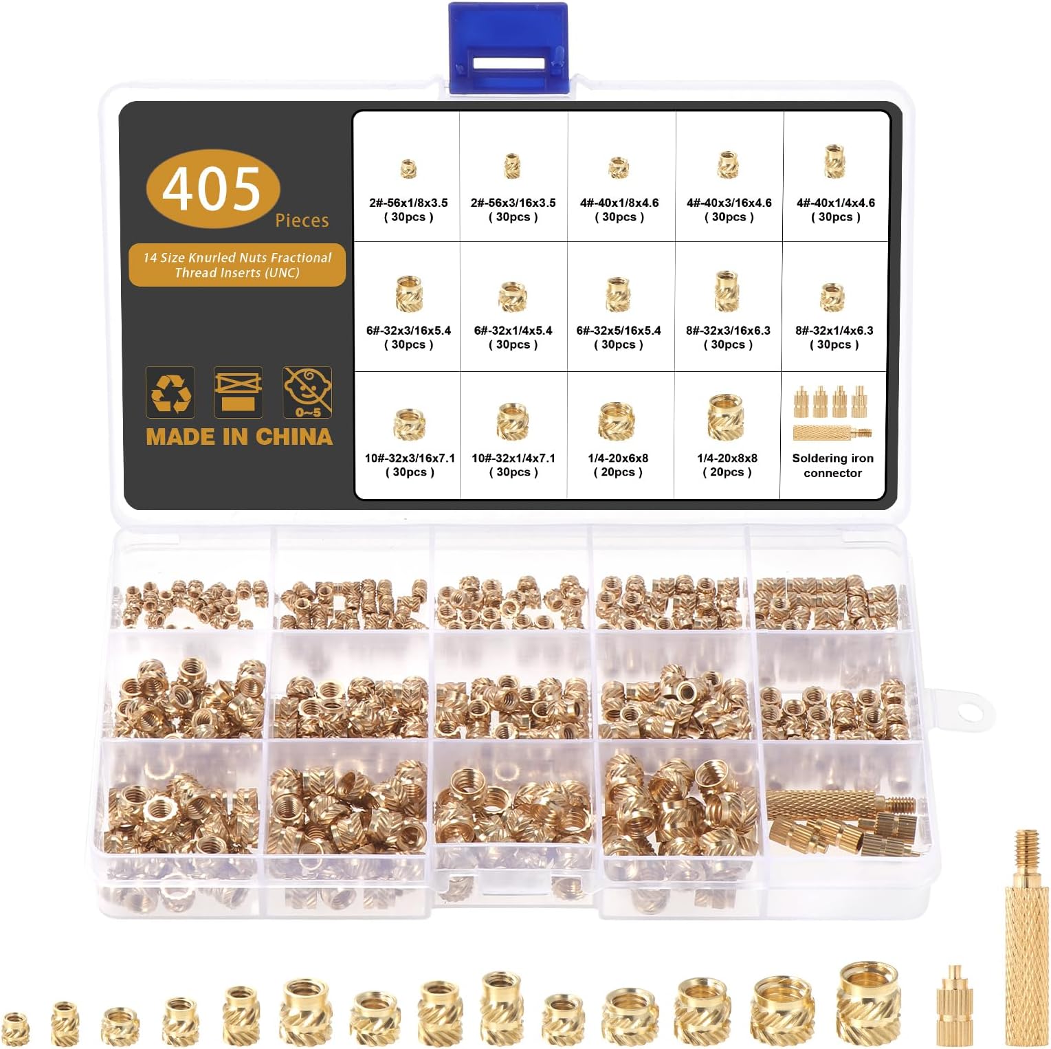Gueenky 405PCS 3D Printer Inserts, Brass Knurled 1/4-20 Threaded ...