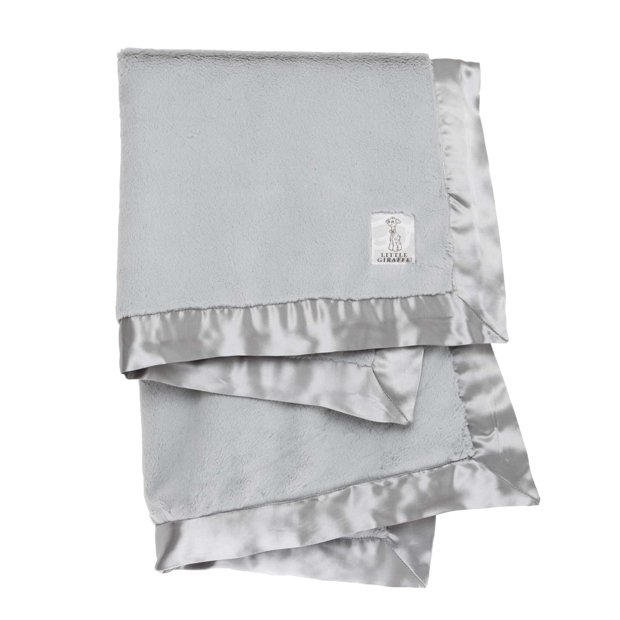 Little Giraffe Baby Blanket - Luxe Soft Blanket with Satin Trim - Baby Stroller Blanket - Newborn Baby Essentials & Baby Gifts - 29x35" - Silver