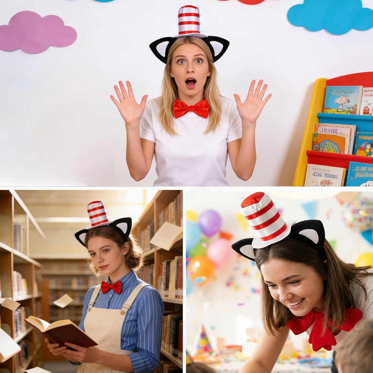 Cat Ears with Hat Headband and Bow Tie Set Cat Costume Accessories for Christmas Themed Party Dress Up Adults - Image 6