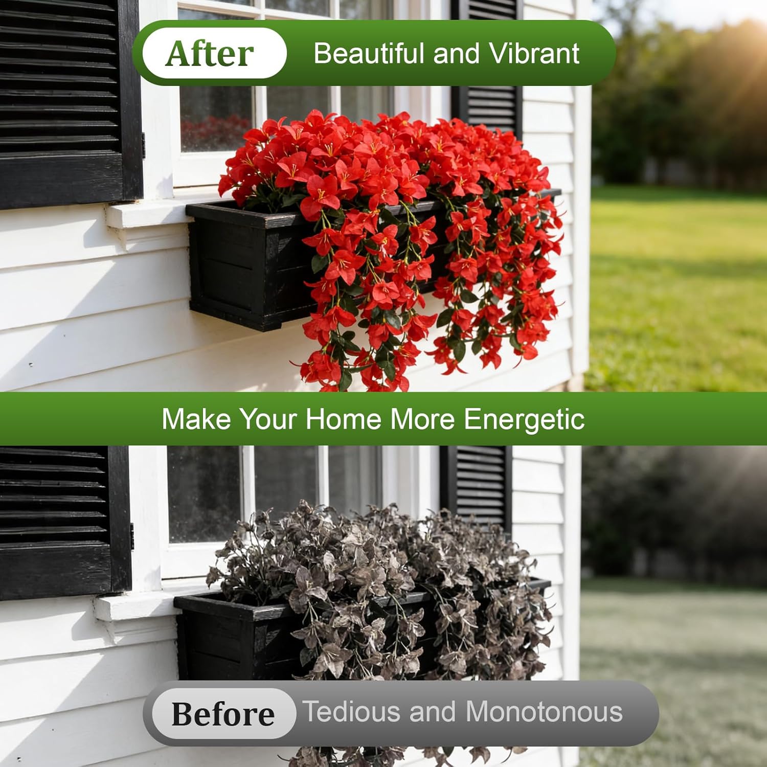 2 Pcs Artificial Flowers for Outdoors Bougainvillea, Spring Fake Flower Decoration for Front Porch Patio Garden Yard Garden Decor, UV Resistant Silk Faux Outdoor Plants for Hanging Planters