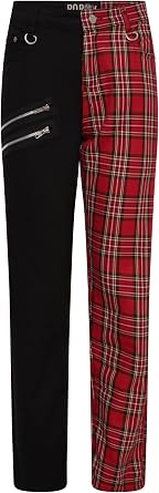 Ro Rox Split Leg Goth Trousers Unisex Tartan Trousers, Emo Plaid Check Pants Punk Clothing for Men and Women