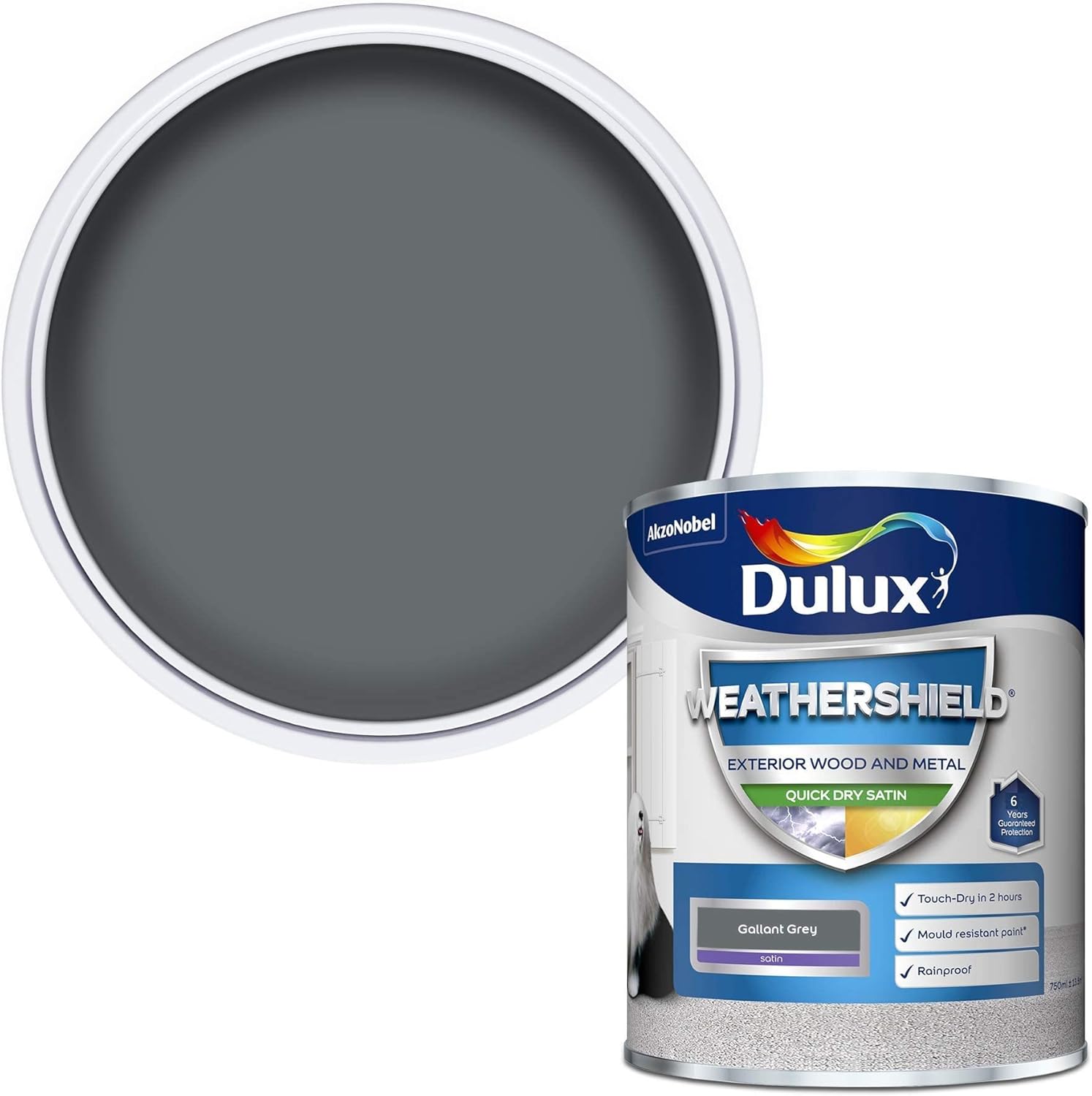 Dulux Weather Shield Quick Dry Satin Paint, 750 ml Gallant Grey