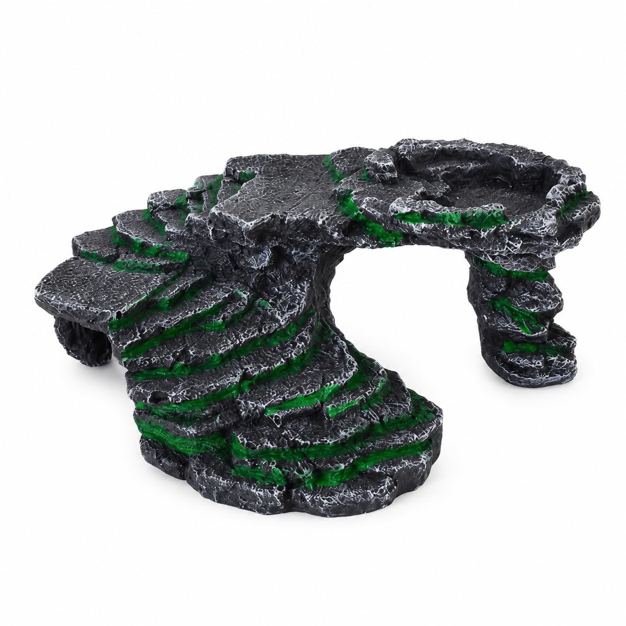 Tortugas de Agua Flotante, rampa rocosa naturalista para acuaterrario, decoración de Resina para Reptiles y s, Cueva de Piedra con Musgo, EST