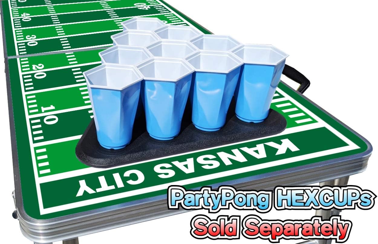 2-in-1 Cornhole Boards & Beer Pong Tailgate Table w/Multi-Color LED Lights - Kansas City Football Field