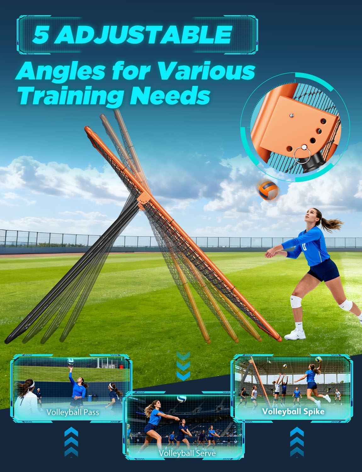 Volleyball Rebounder Net 7x4 ft, Training Equipment with Angle Customization for Practicing Volleying, Bumping, Spiking Training, Portable Travel Bag - Image 5