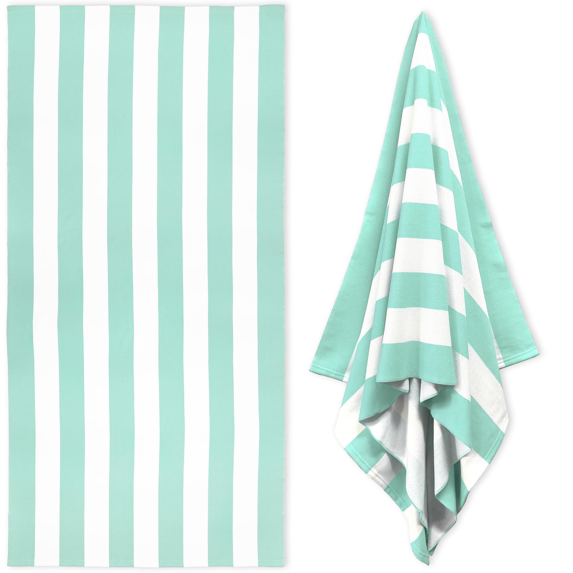 HENBAY Large Oversized Beach Towel - 35 x 70 Inch Microfiber Pool Towel, Aqua Striped Quick Dry Cabana Swim Towel