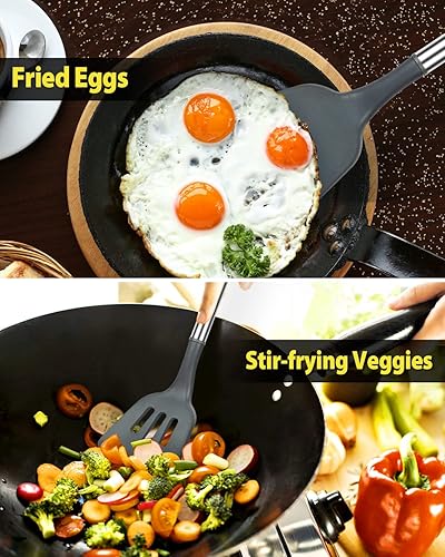 Miniatura 6 de Juego de 2 espátulas de silicona para wok, sólidas y ranuradas, antiadherentes, sin BPA, resistente al calor, mango de acero inoxidable, utensilios