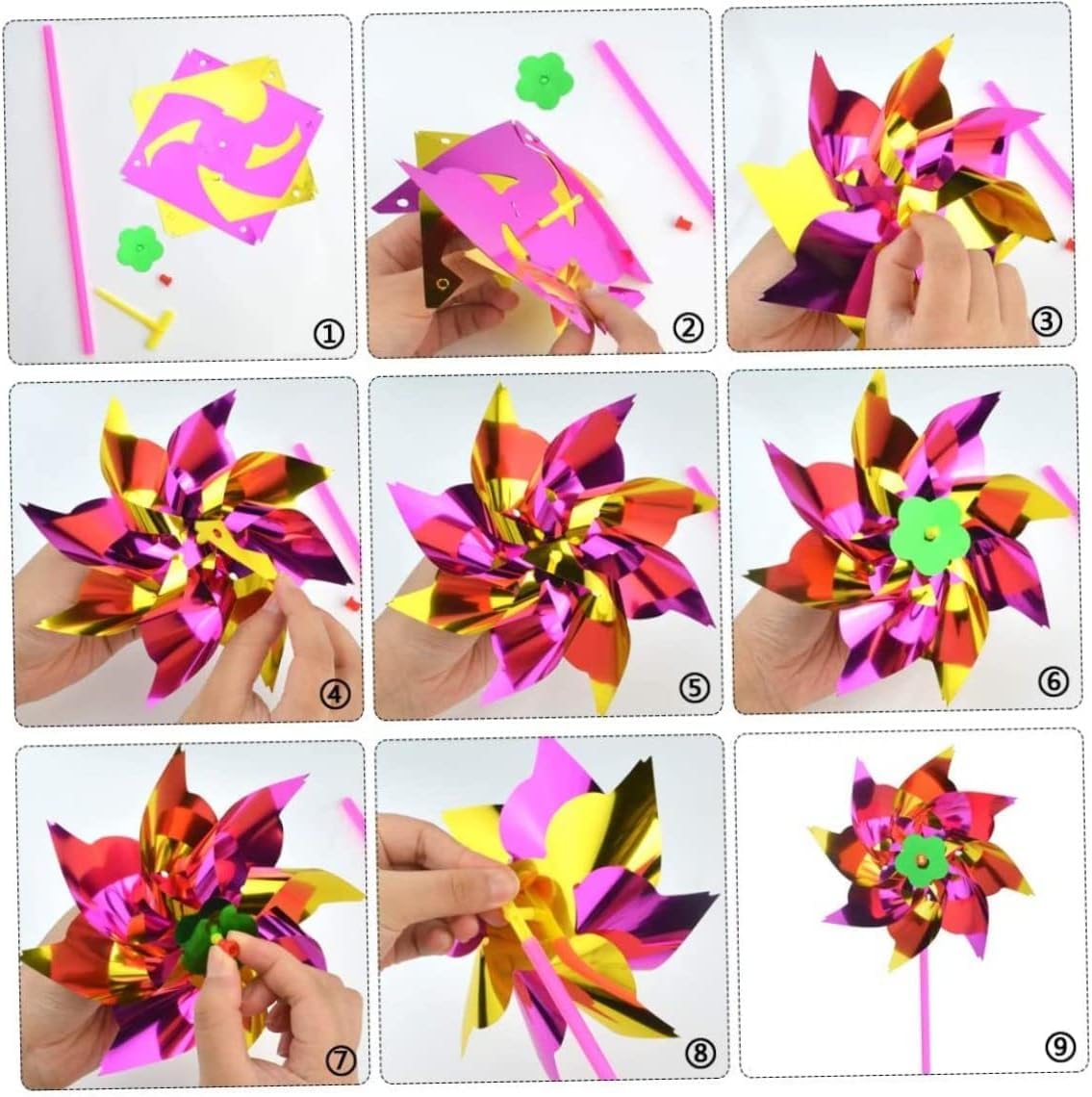 Set di 100 Ruote a Vento Arcobaleno in Plastica, Mulino a Vento per Feste, Giardino, Prato, Decorazione e Sculture da Giardino