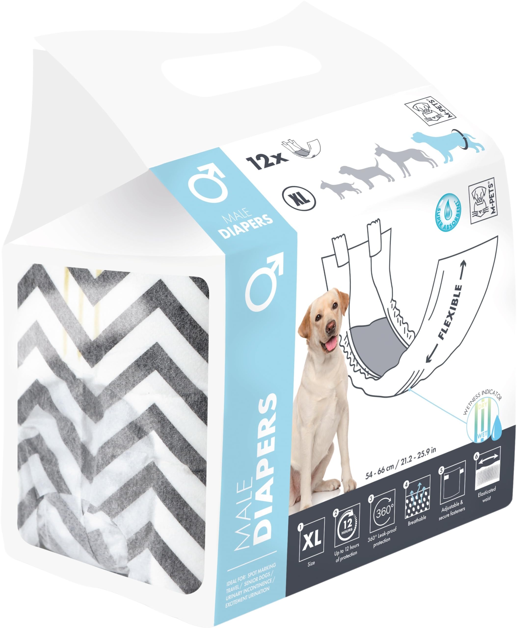 M-PETS Male Dog Diapers XL 12 Pack