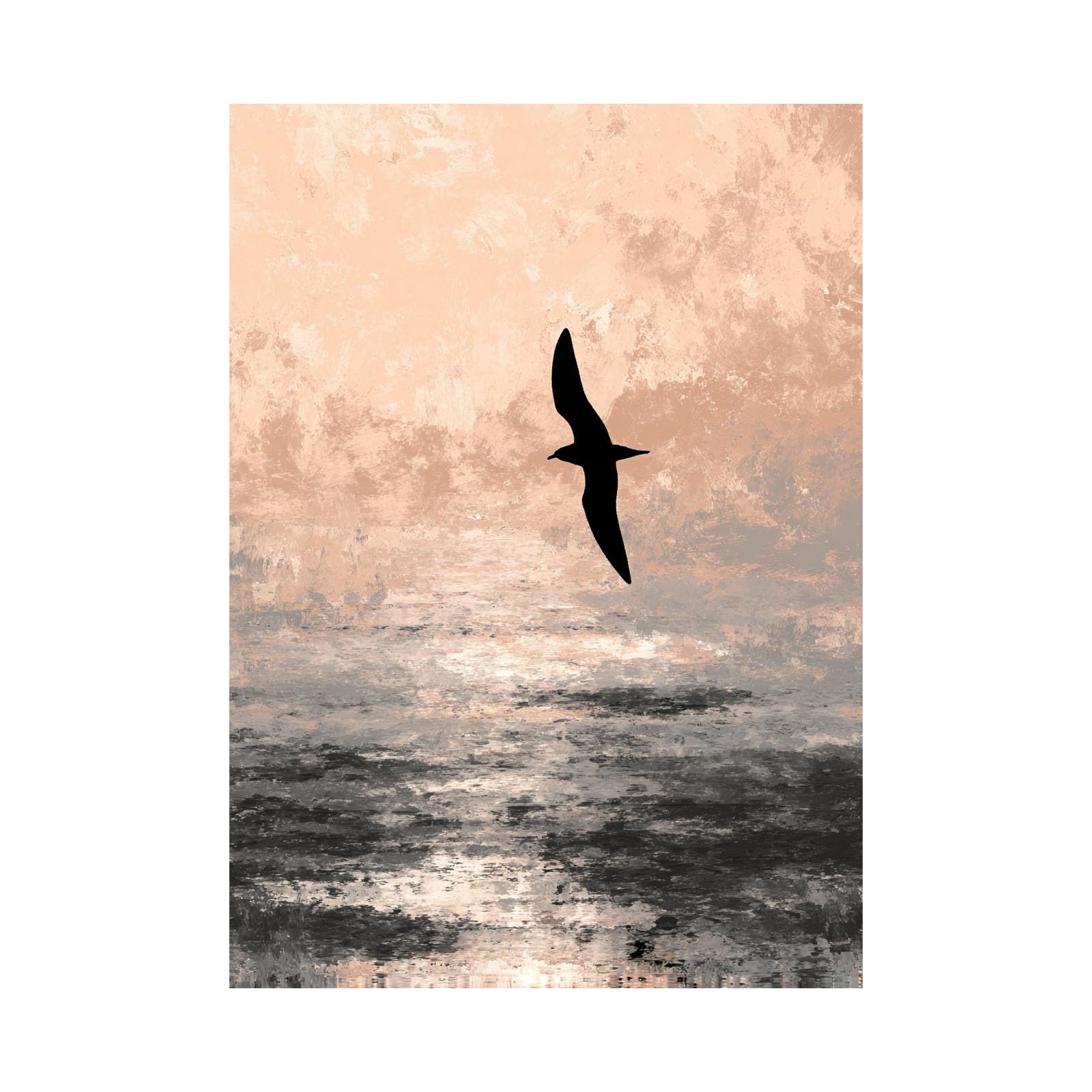 TERUEA Animal Wall Art Canvas Painting Seagull Silhouette Peach Tone Ocean Sunset Abstract Cute Animals Poster Artwork for Toilet Bathroom(Pink)-40x60cm Unframed