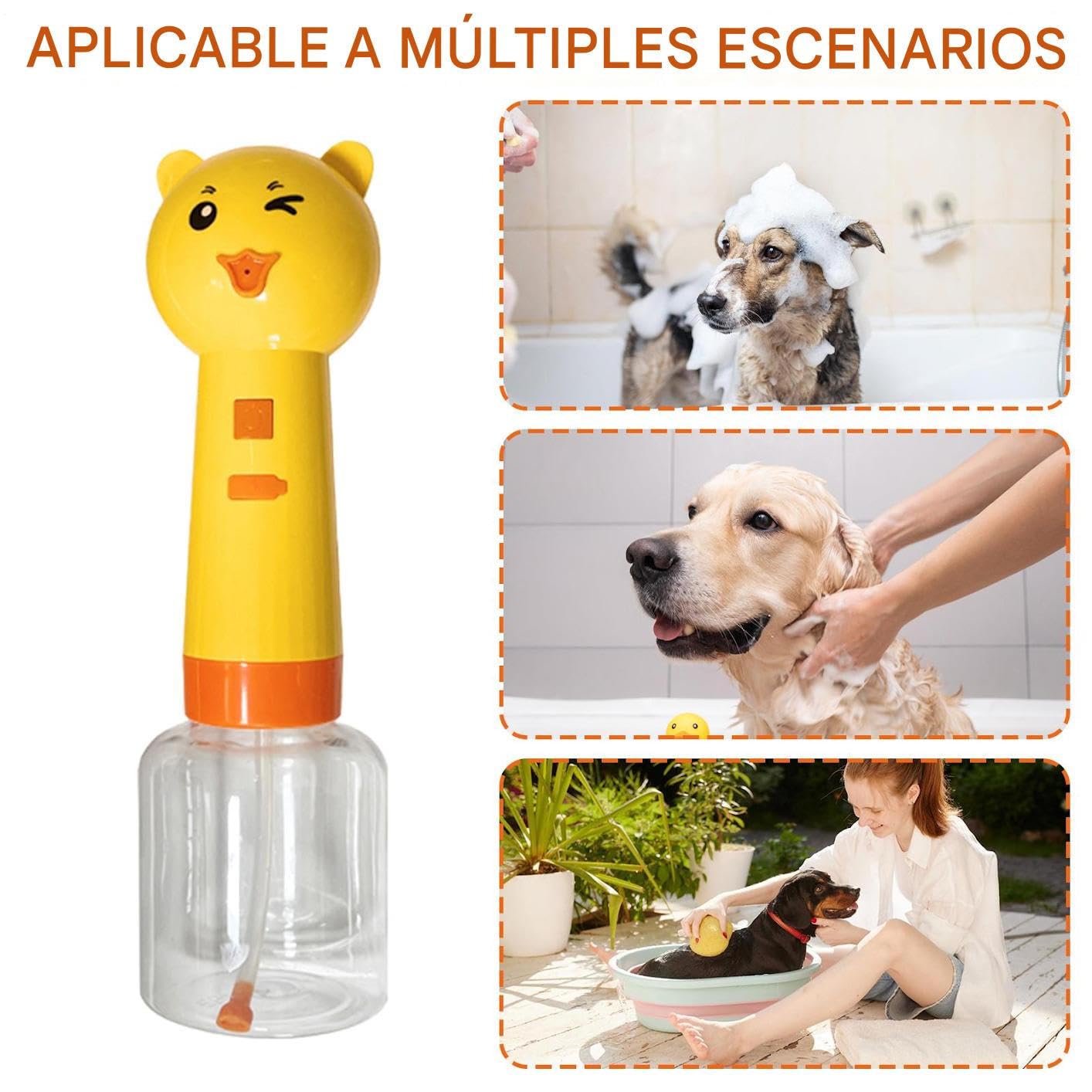 Dispensador De Espuma De Jabón Forma De Oso 350ml | Dispensador De Champú Eléctrico para Ducha - Aplicador De Espuma Recargable para Aseo De Mascotas Gato Perro Baño