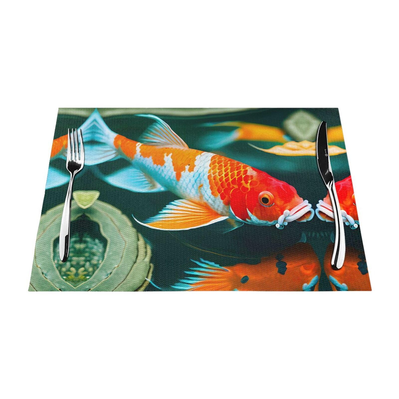 Placemats Set of 6,Table Mats Washable Placemat Decoration, Pretty Koi Fish Print
