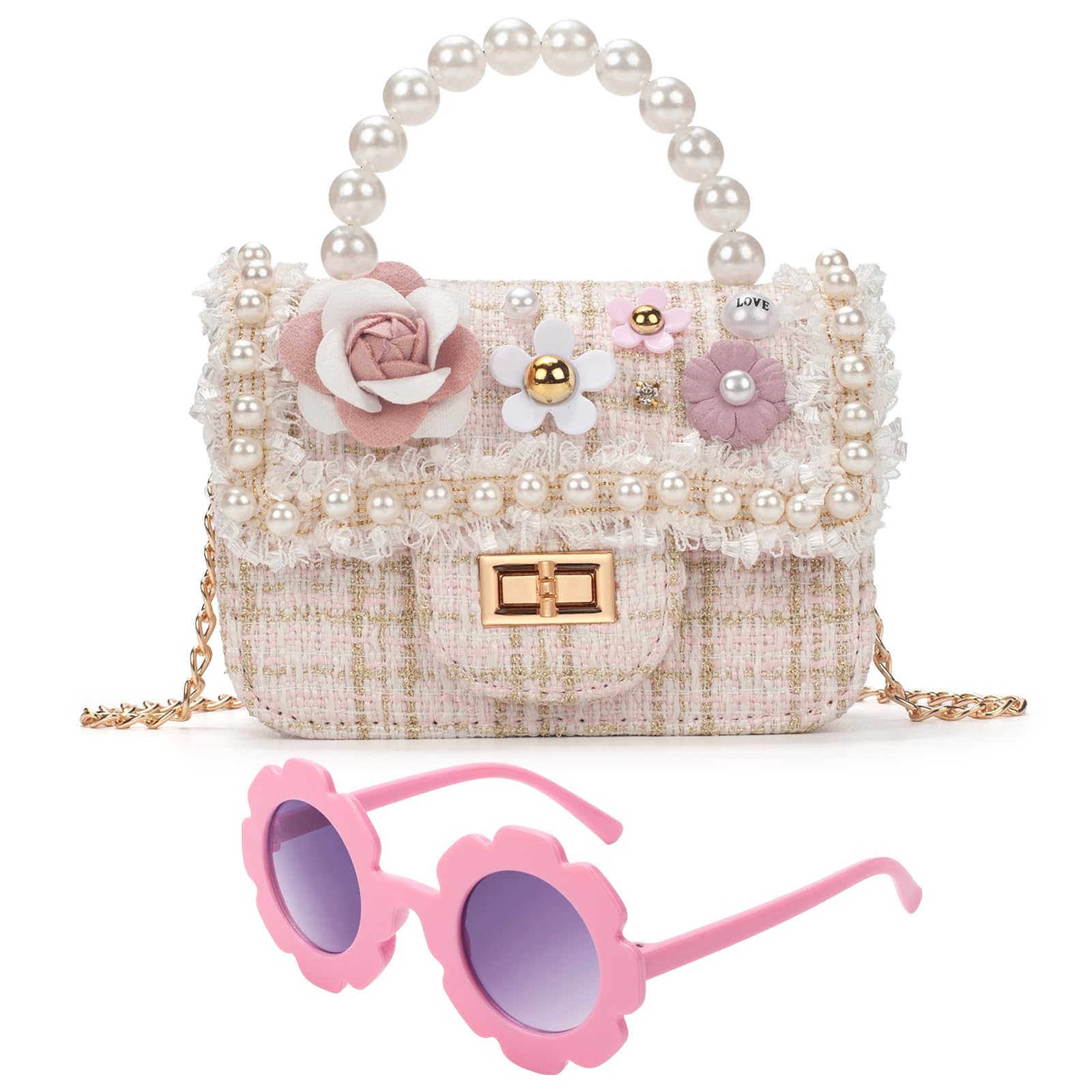 LJCTULY Little Girl Purse, Toddler Purse Kids Crossbody Bag with Pink Sunglasses, Easter Birthday Gifts for Girls