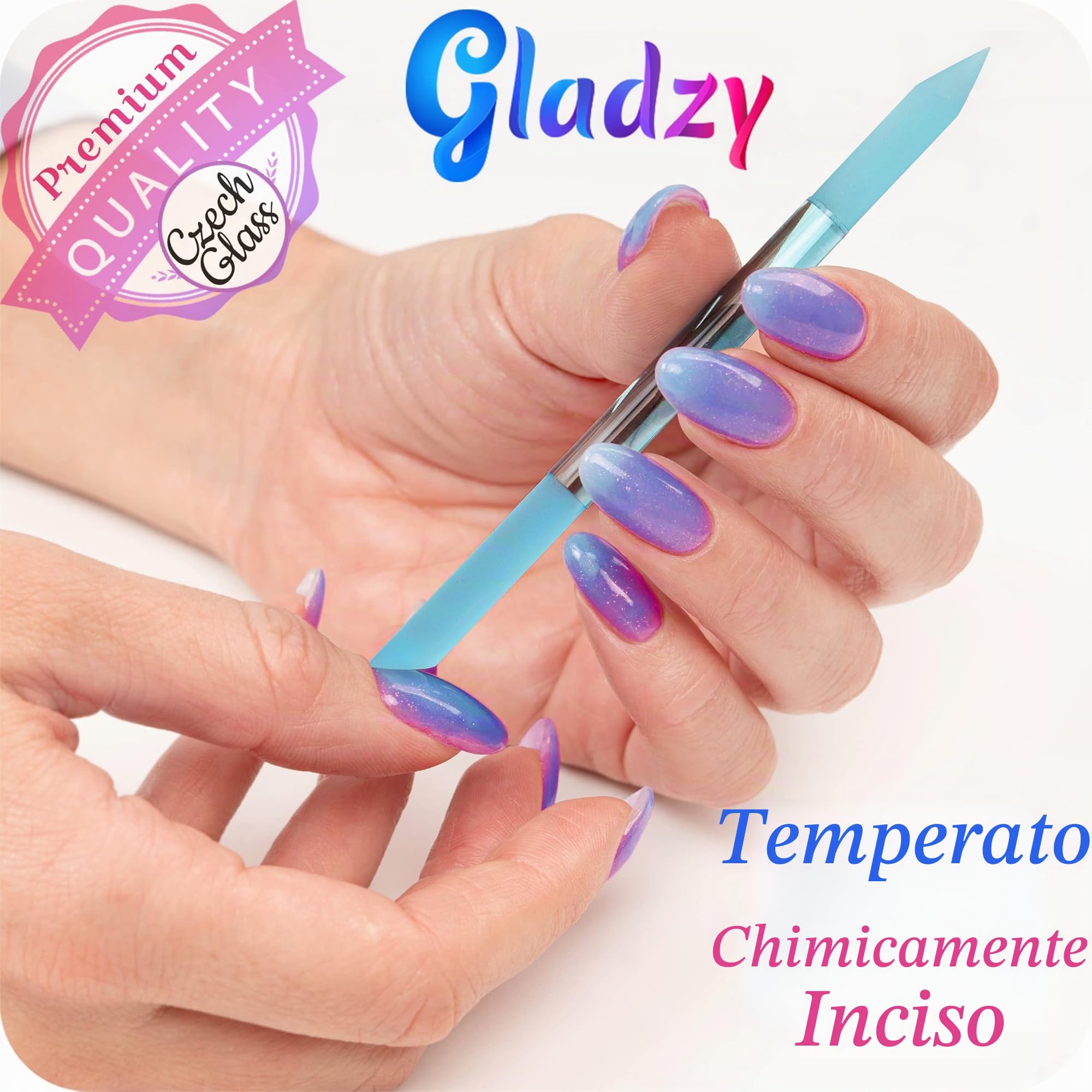 Lima in Vetro Spingi Cuticole - Bastoncino Manicure, Rimuovi Cuticole Professionale di Precisione, la Superficie Abrasiva Non si Consuma, Qualità Ceca, Gladzy