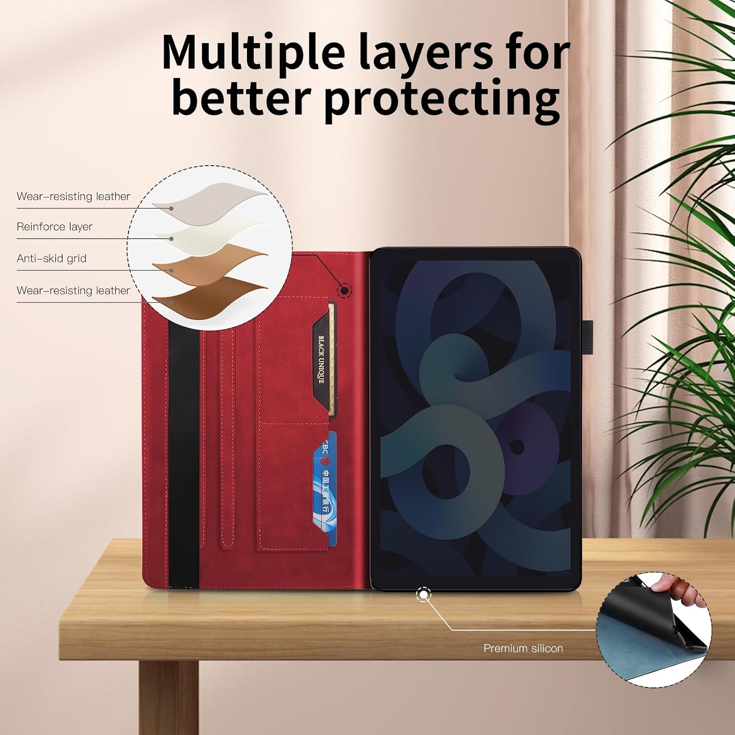 Portfolio Cover for Lenovo Tab M11 / K11, Unique Tree Design with Card Slots, Slim and Lightweight with Magnetic Auto Sleep, Precise Cutouts Case Compatible with Lenovo Tablet M11 TB-330FU Wine Red image 4