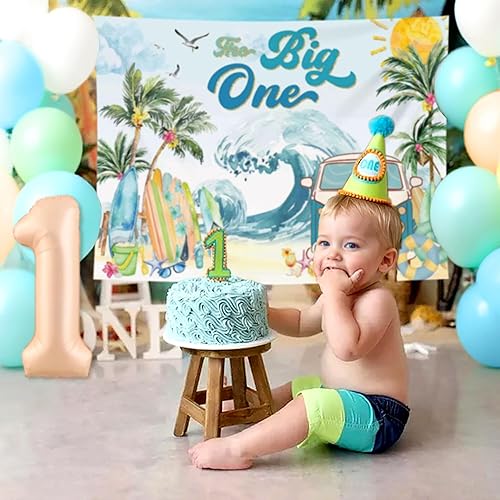 Miniatura 5 de The Big One - Decoraciones de fondo de primer cumpleaños, globos de surf de primer cumpleaños, suministros de fiesta en la piscina
