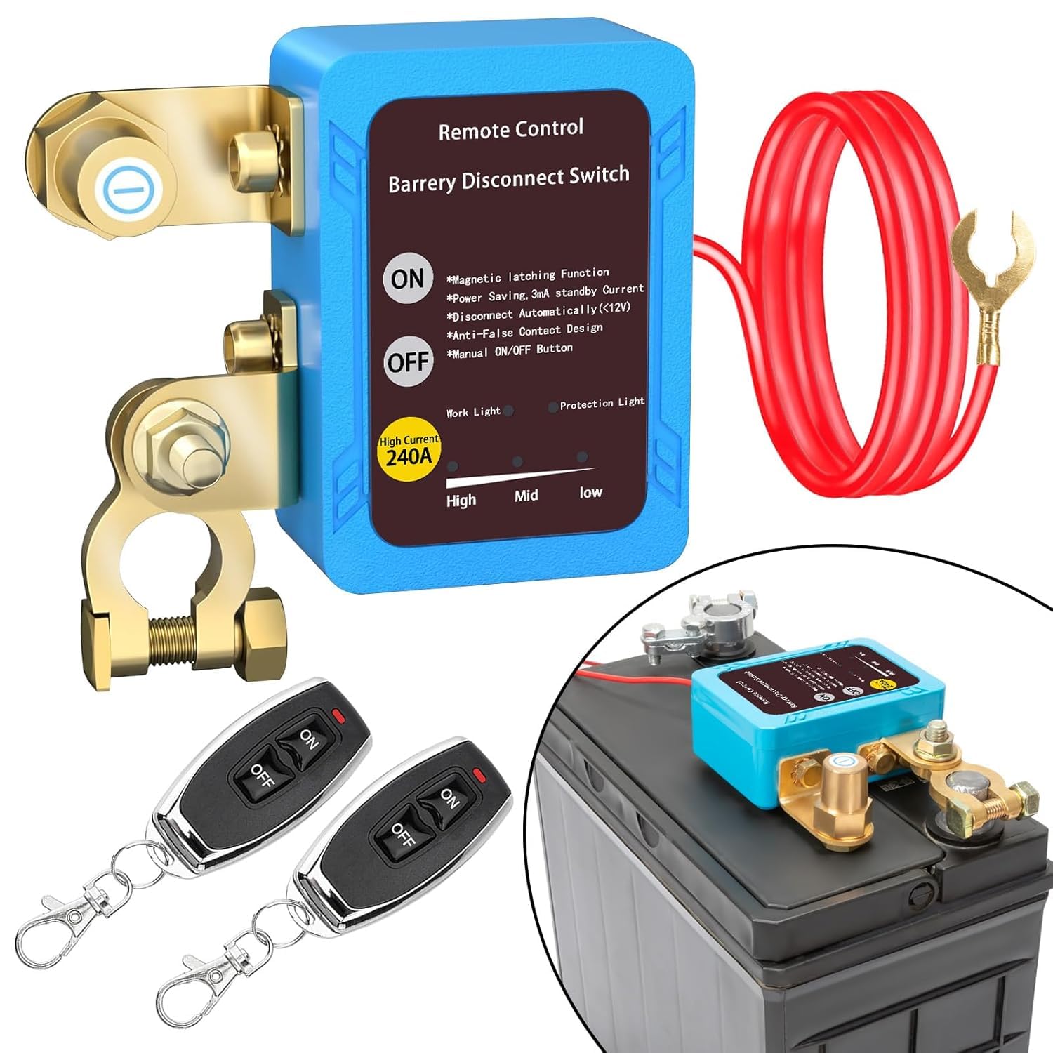 Remote Battery Disconnect Switch for Car, 12v 240A Battery Kill Switch Upgrade Smart Voltage Car Kill Switch Anti-Theft, Prevent Battery Drain, Remote Battery Kill Switch for Car, Truck, RV