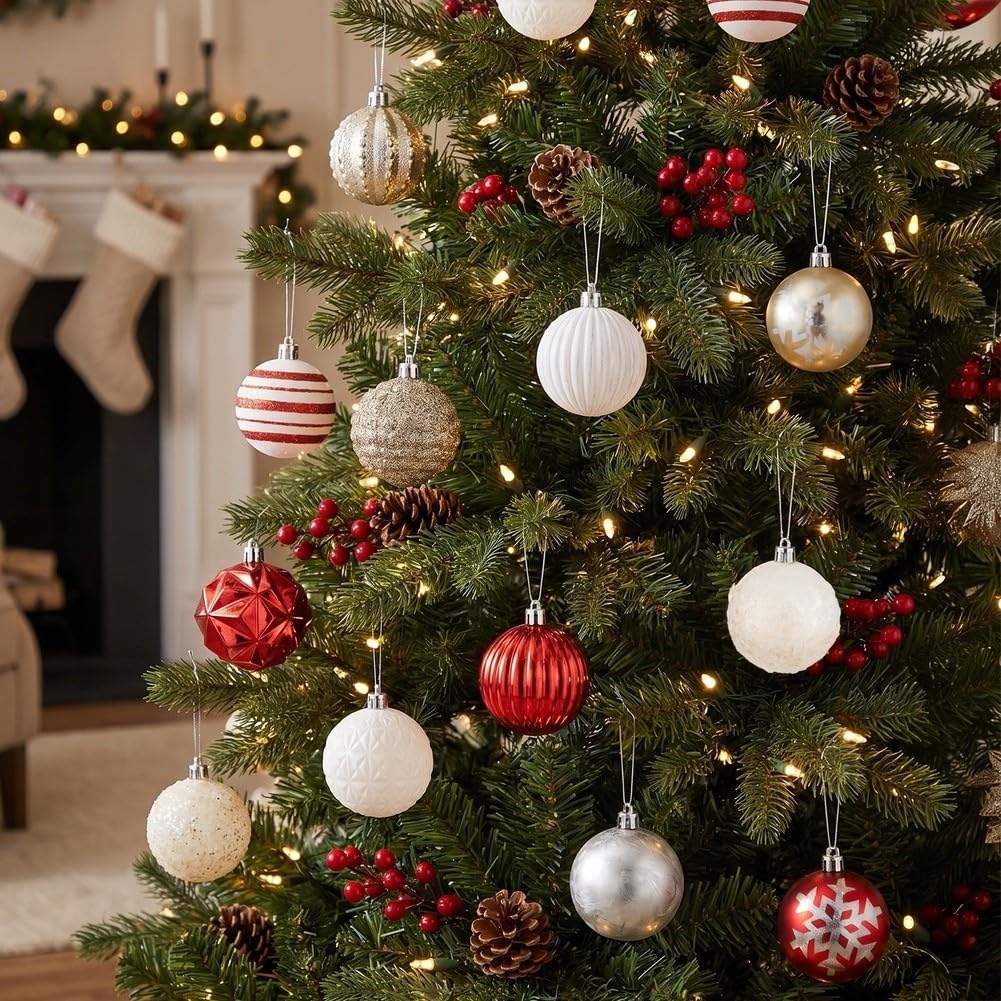 96pcs 6cm Christmas Baubles Red Gold Plastic Shatterproof